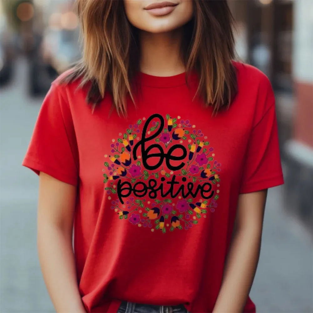 Women Be Positive Letter And Flower Print Graphic T-shirt