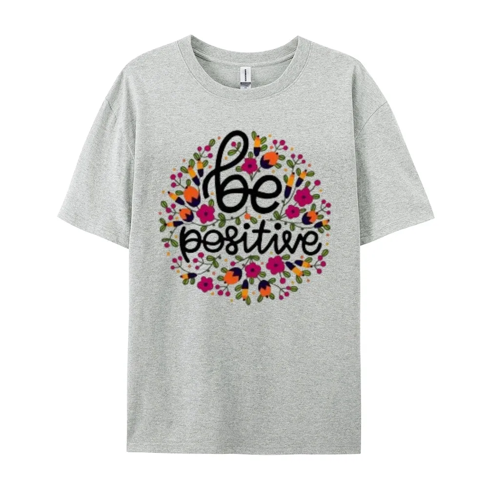 Women Be Positive Letter And Flower Print Graphic T-shirt