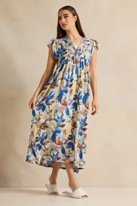 Women Beige Printed Nightgown