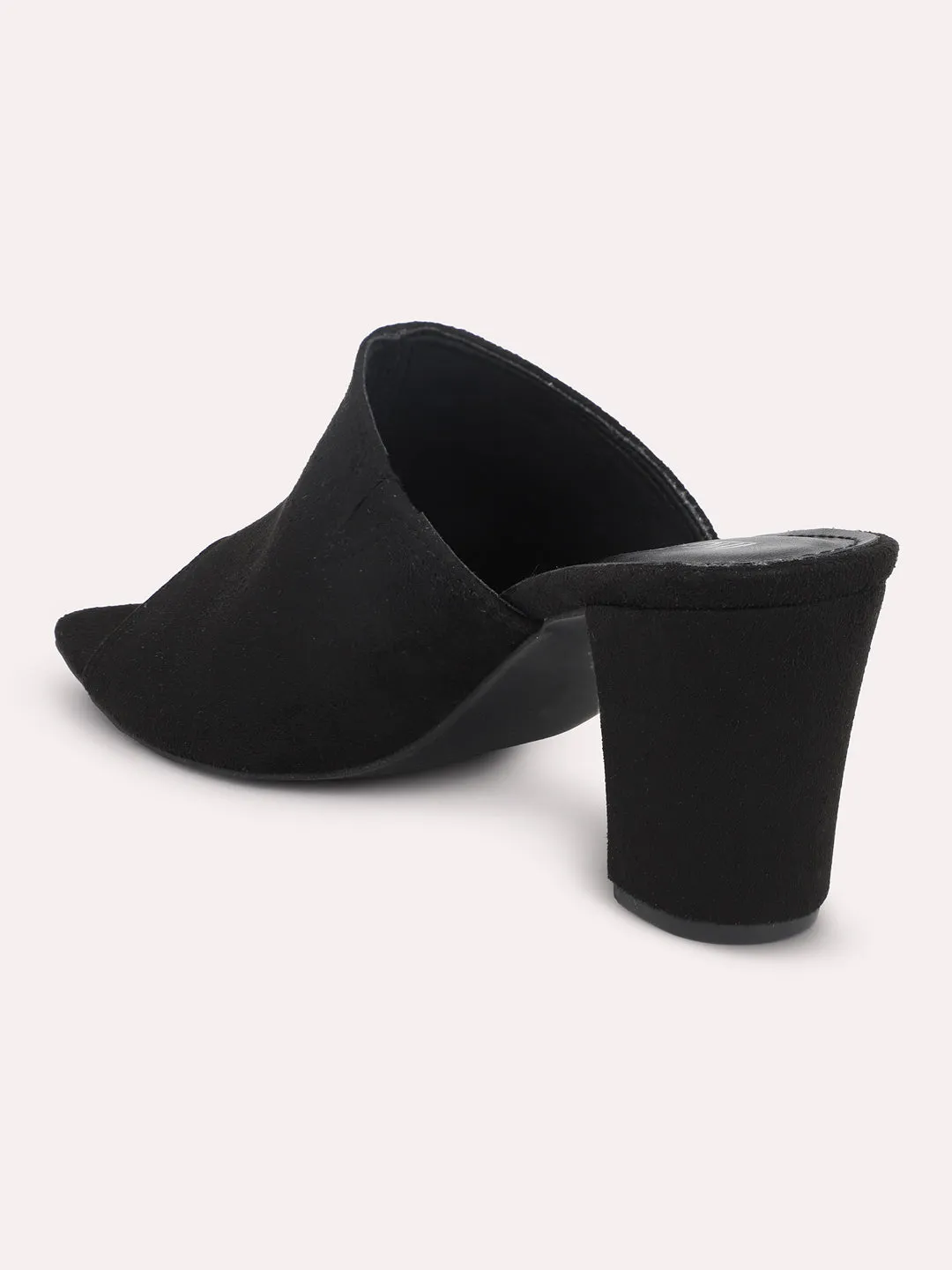 Women Black Peep Toe Block Heels