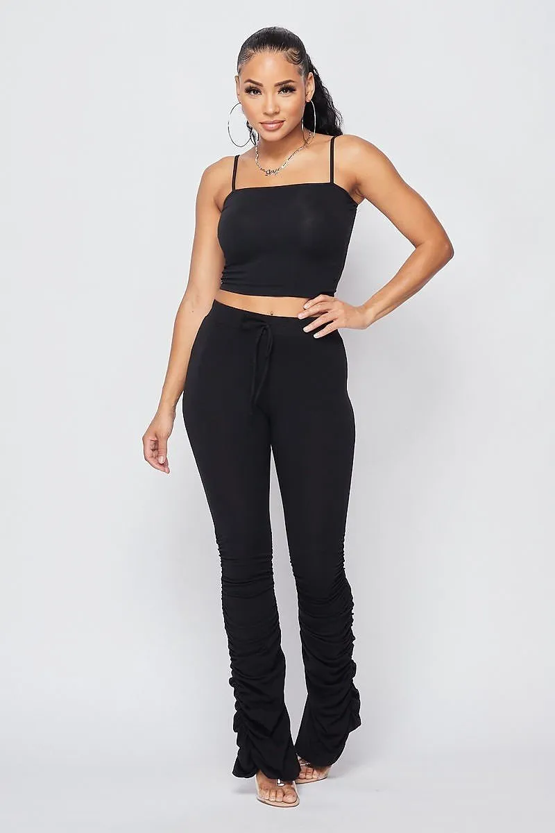 Women Black ruched ruffle jogger pants