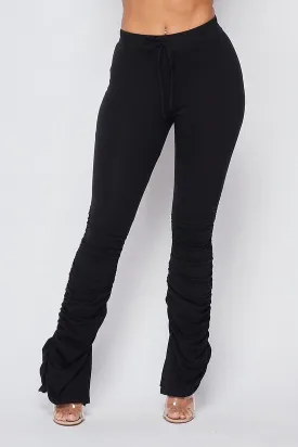 Women Black ruched ruffle jogger pants