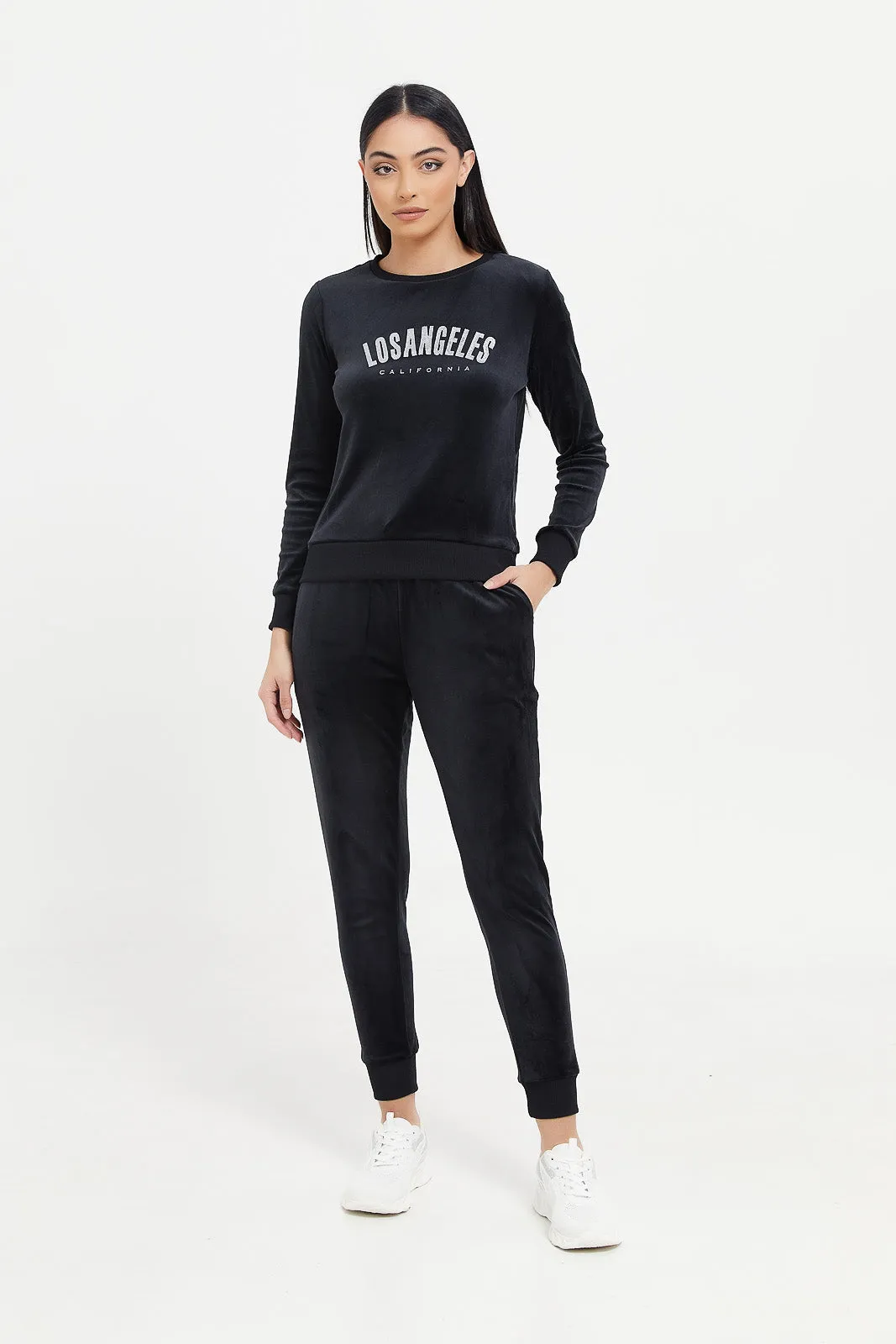 Women Black Velour Sweatshirt