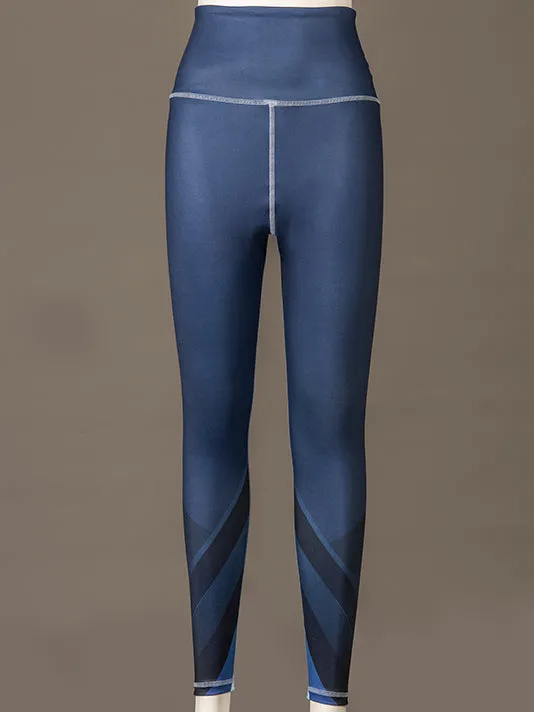 Women Blue Polyester Sports Tights