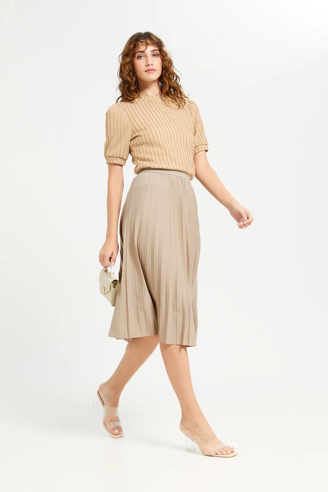 Women Brown Pleated Skirt