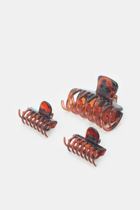 Women Brown Printed Hair Clips Set (3 Piece)