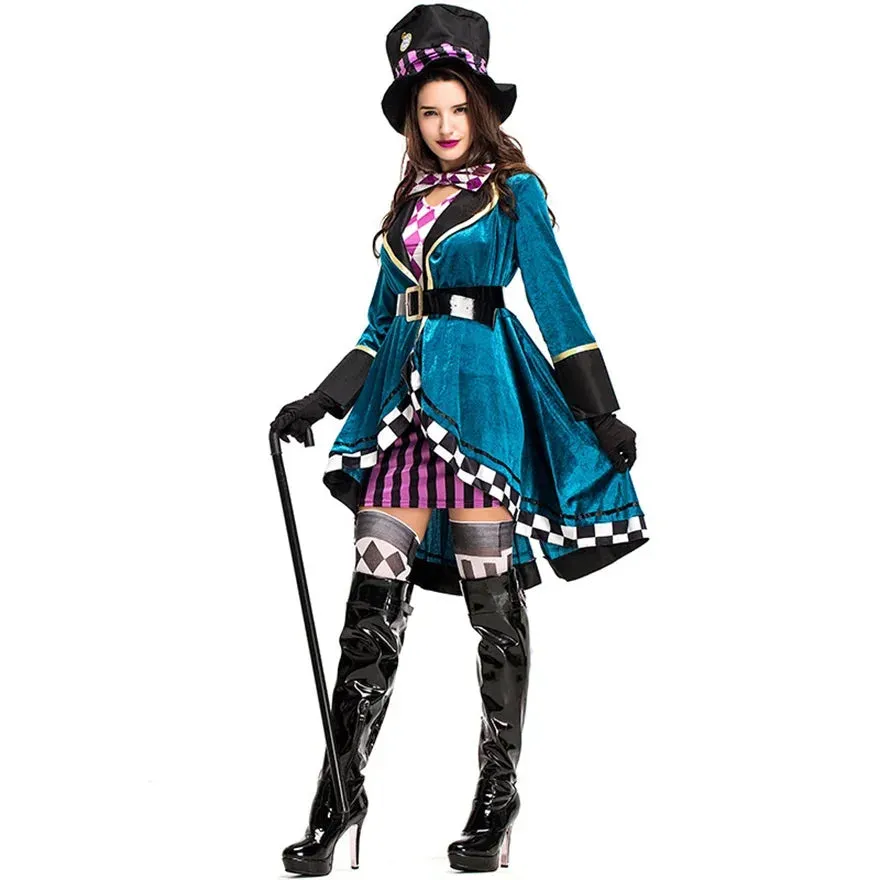 Women Carnival Magic Stylish Show Hatter Cosplay Tuxedo Mad Halloween Outfit Outfit