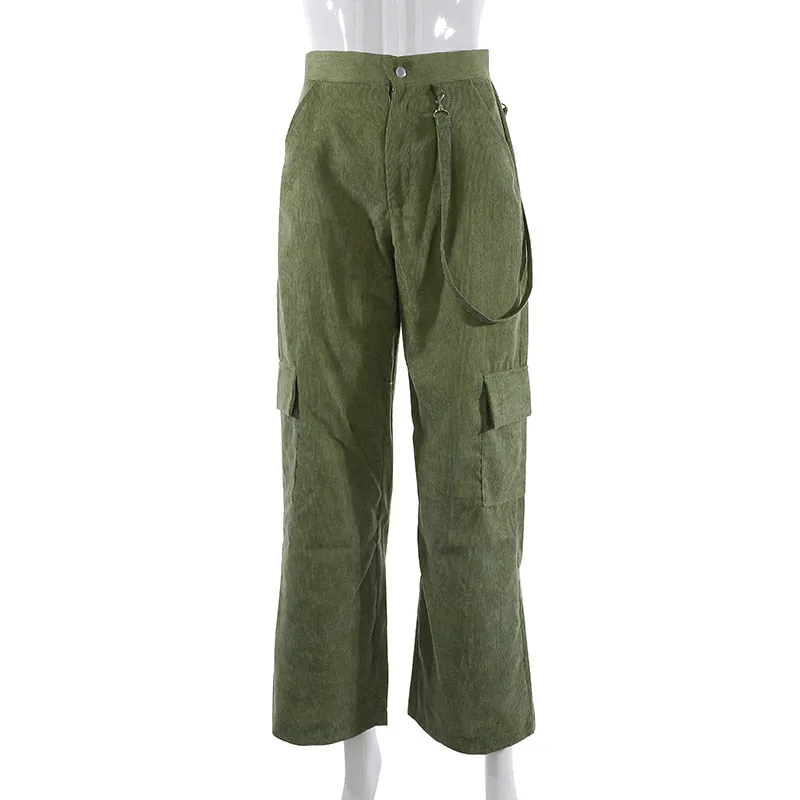 Women Casual Pockets Patchwork Cargo Pants