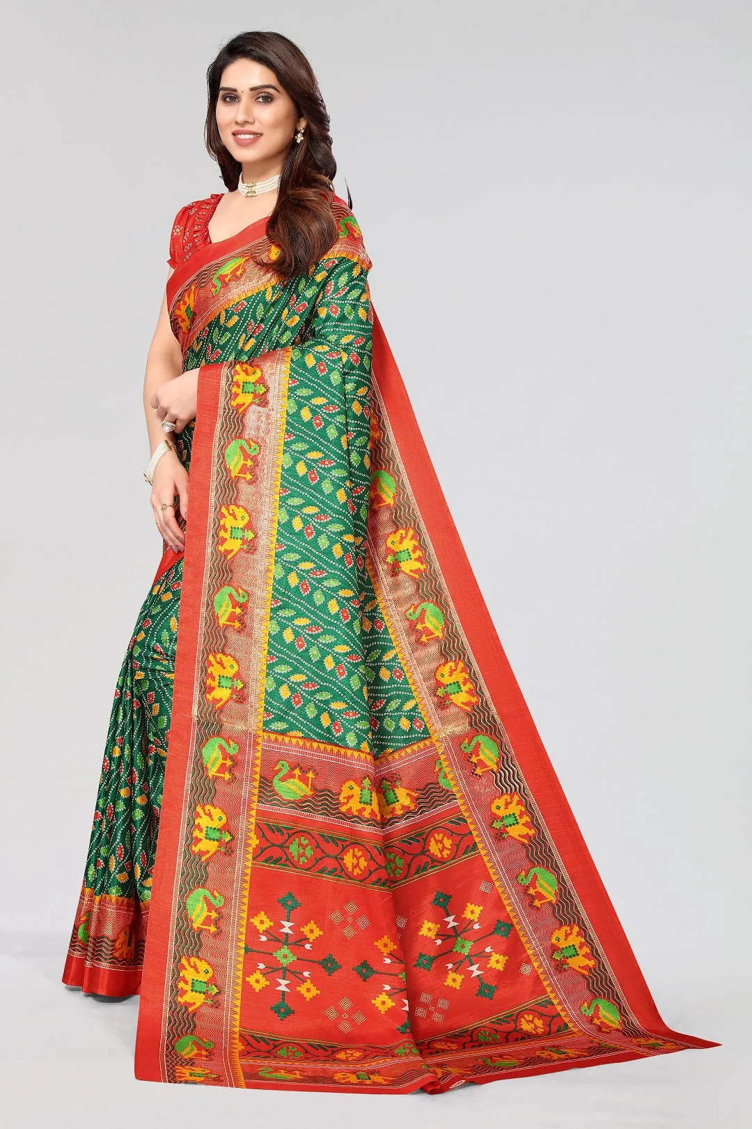 Women Casual Wear Printed Dhola Silk Saree With Un Stitched Blouse