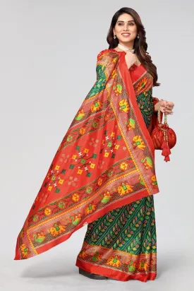 Women Casual Wear Printed Dhola Silk Saree With Un Stitched Blouse