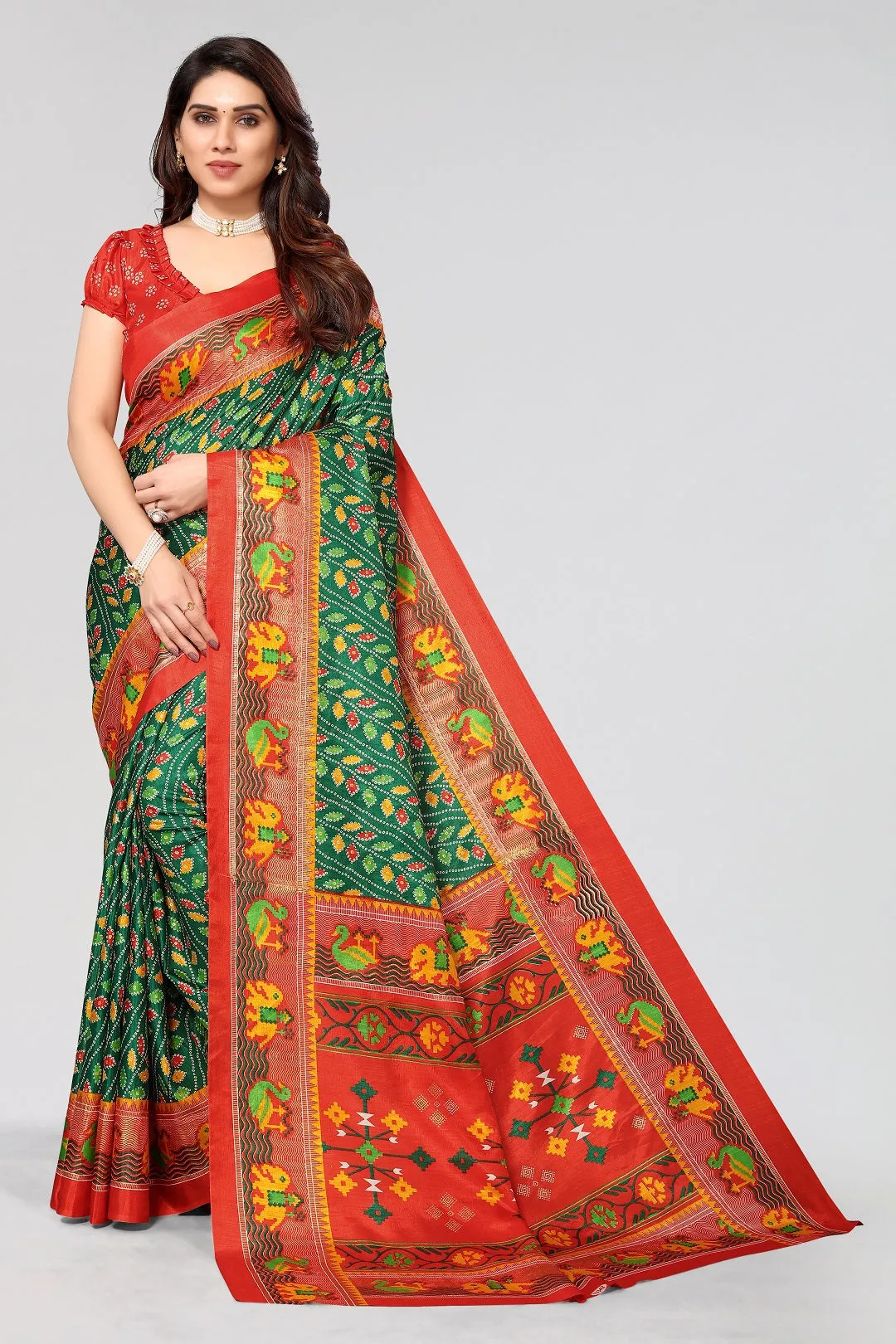 Women Casual Wear Printed Dhola Silk Saree With Un Stitched Blouse