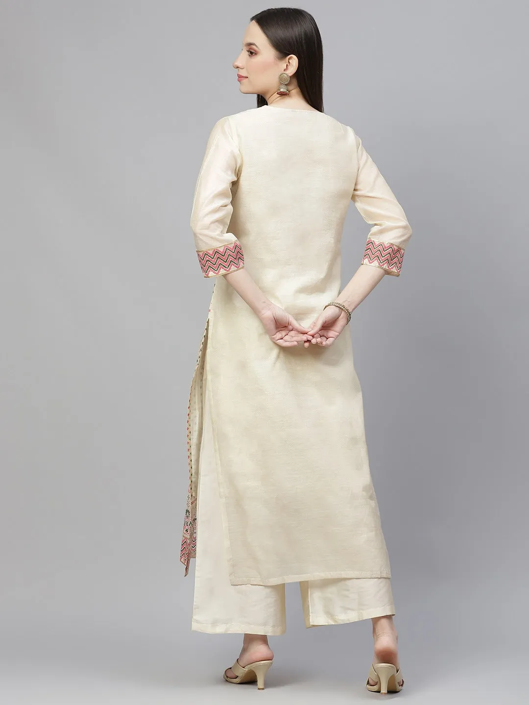 Women Cream-Coloured Ethnic Motifs Printed Kurta With Palazzos