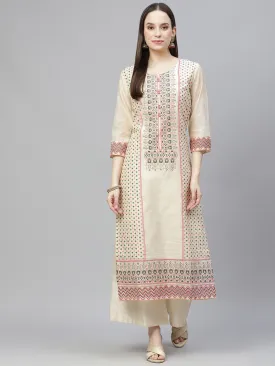 Women Cream-Coloured Ethnic Motifs Printed Kurta With Palazzos