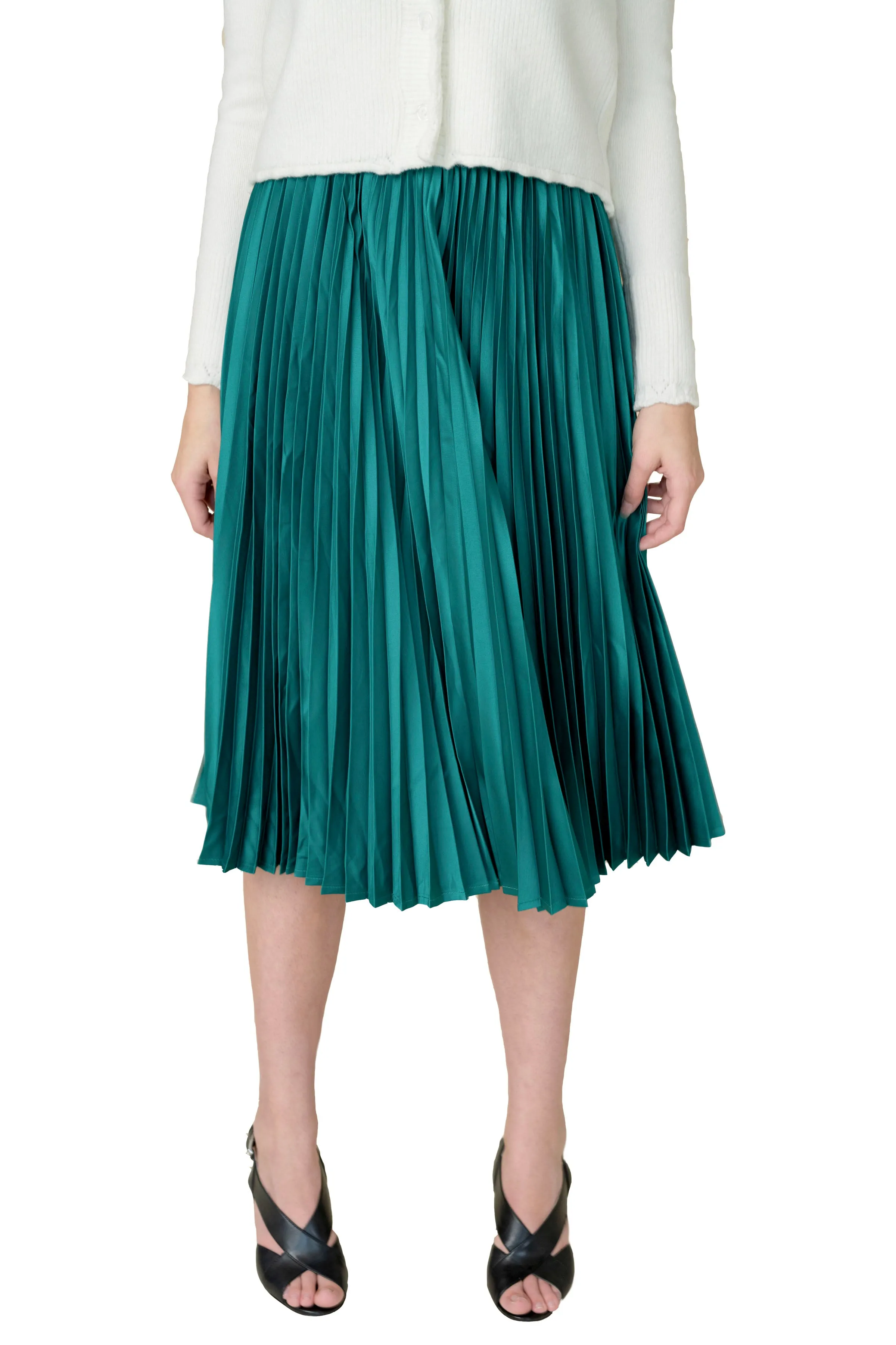 Women Emerald Green Pleated Skirt