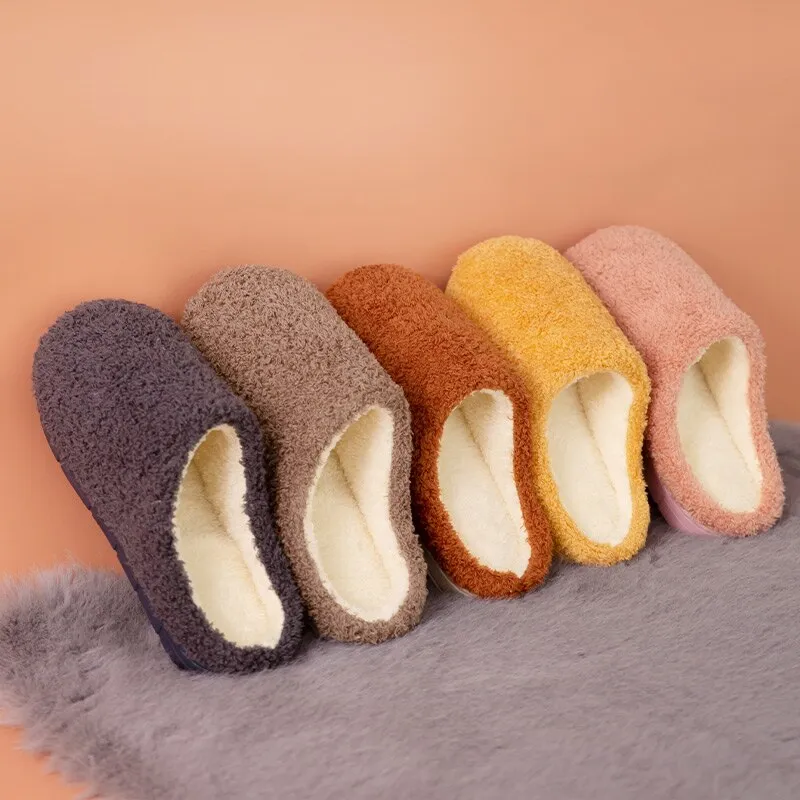 Women Fluffy Fur Slippers Short Plush For Couple Shoes Slippers Home Lady Indoor Shoes Winter Soft Comfy Warm Slipper Men