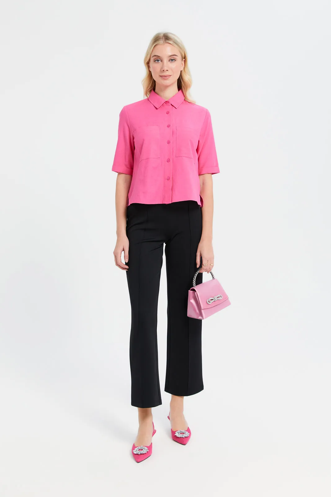 Women Fuchsia Pocket Shirt