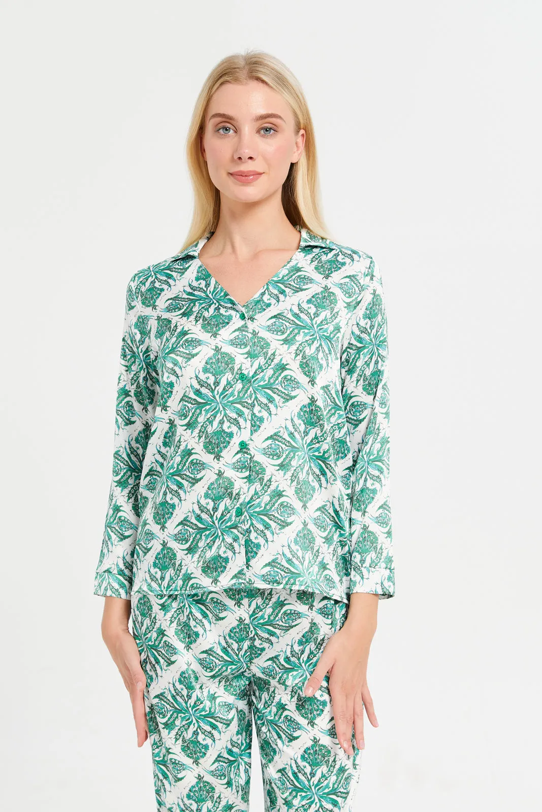 Women Green Satin Classic Nightshirt