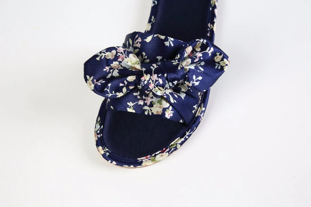 Women Home Slipper Indoor Outdoor Bow Flip-flops Fashion Silk Flat Shoes New Fashion Female Casual flower Print Slides SH021401