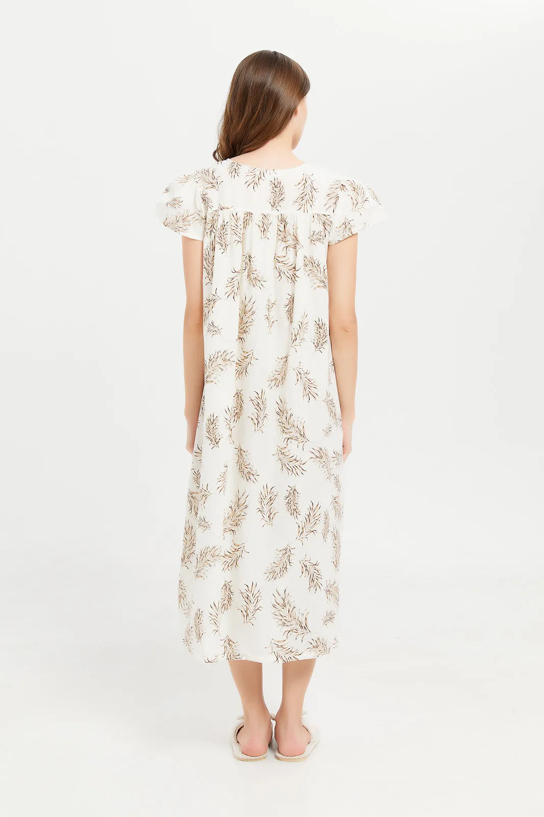 Women Ivory Printed Short Sleeve Nightgown