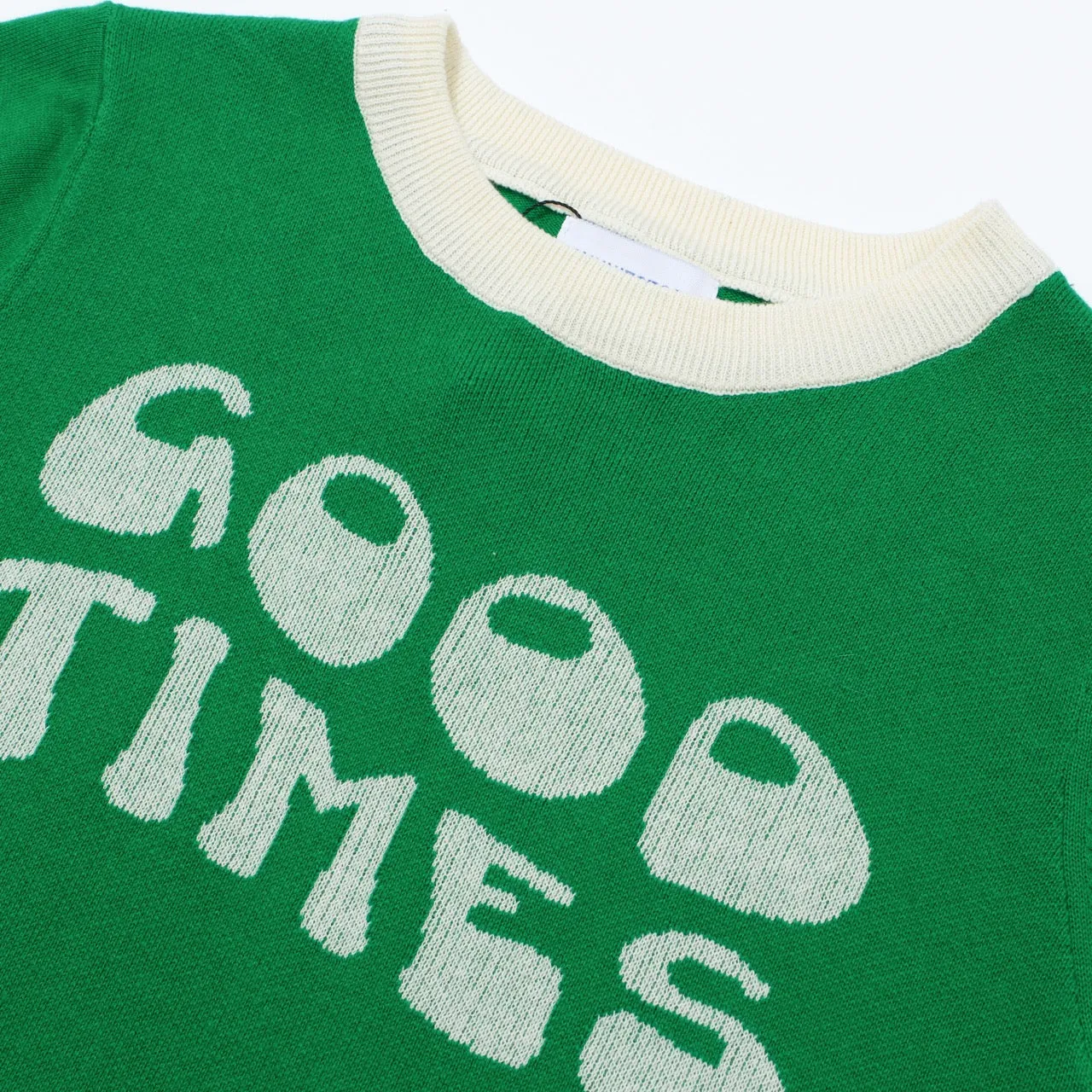 Women Knitted Good Times Short Sleeves Green Knitwear