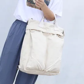 Women Korea beige Canvas Square Backpack