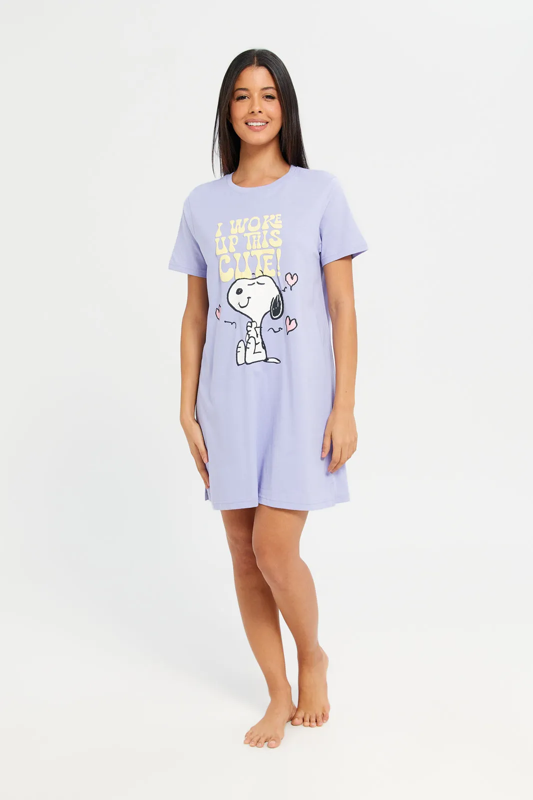 Women Lilac Snoopy Print Nightshirt