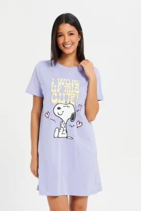 Women Lilac Snoopy Print Nightshirt