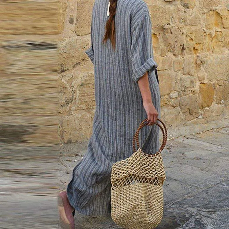 Women Long Striped Casual Loose Maxi Dresses