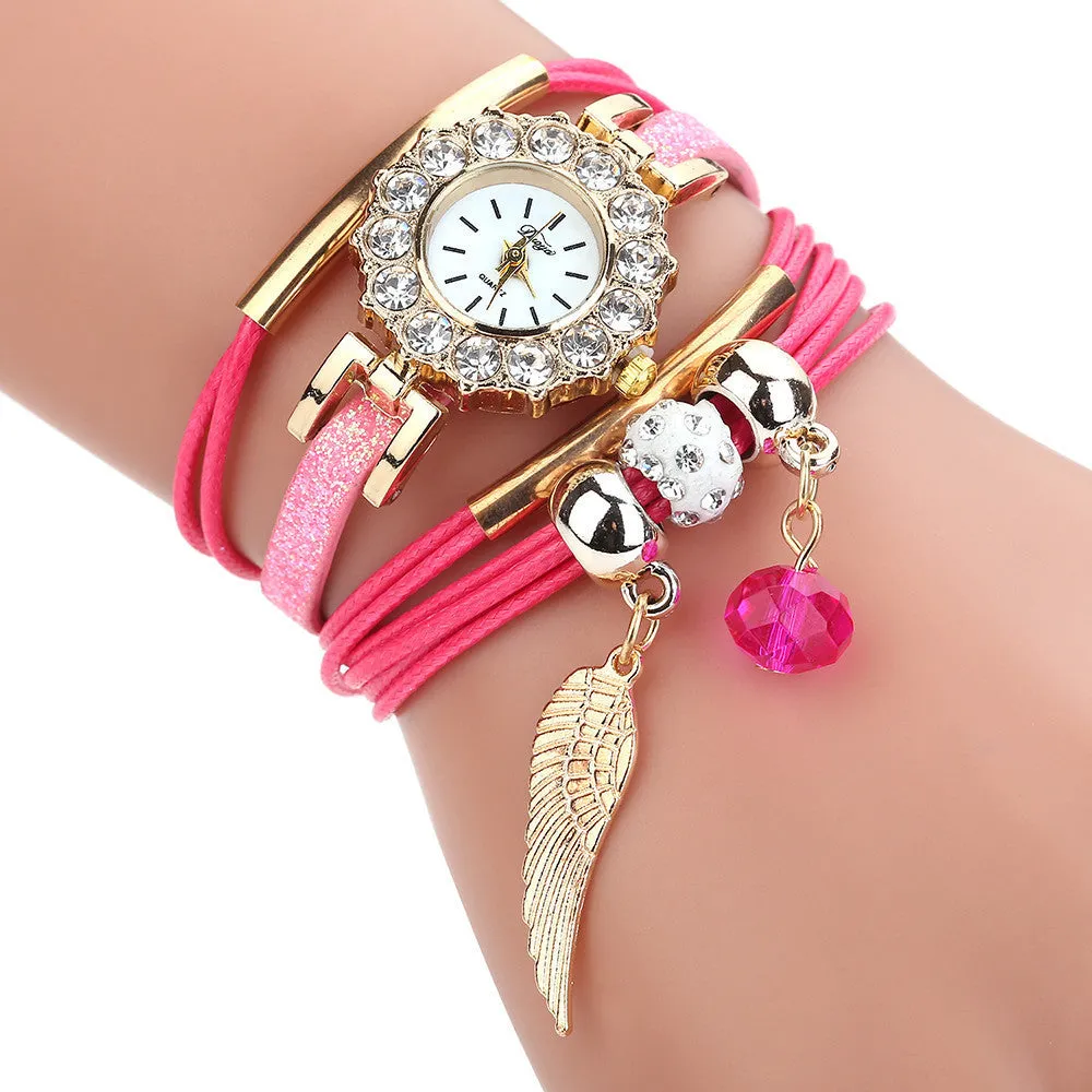 Women Luxury Bracelet Flower Gemstone Wristwatch