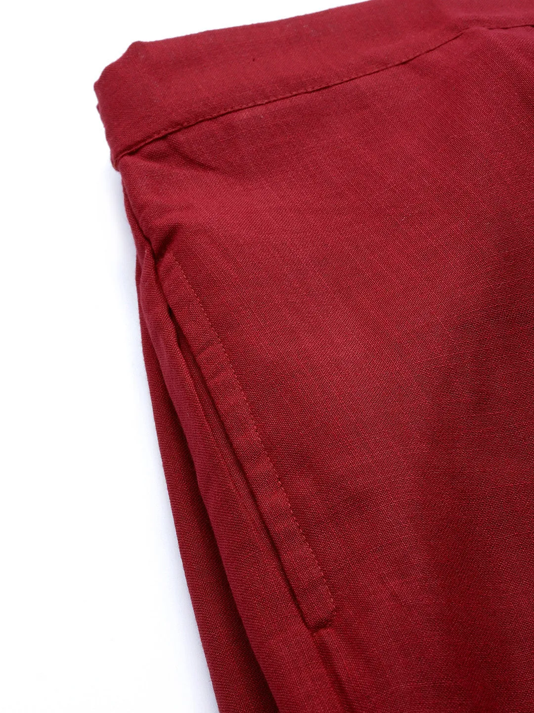 Women Maroon Cuffed Hem Pants