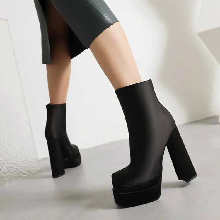 Women Mid Calf Chunky Ankle Booties