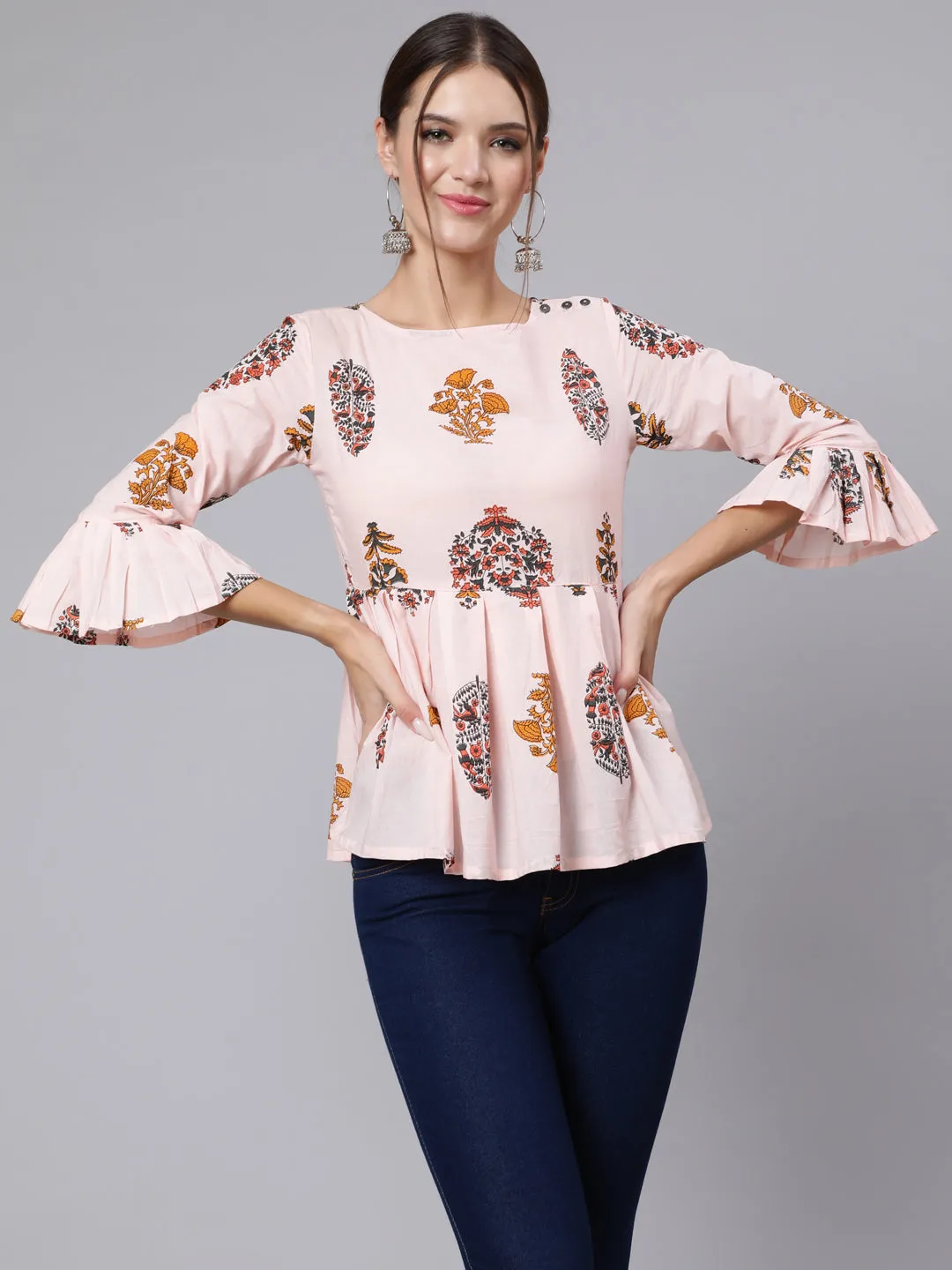 Women Multi Printed Tunic With Three Quarter Sleeves