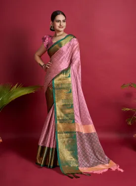 Women Party Wear Designer Soft Silk Pink colour Saree with Zari Border Work