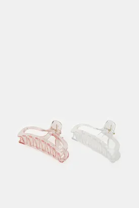 Women Pink And White Hair Claw (Pack of 2)