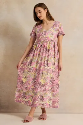 Women Pink Floral Printed Nightgown