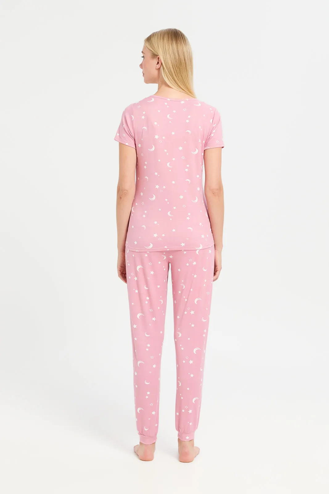 Women Pink Printed Pyjama Set (2 Piece)