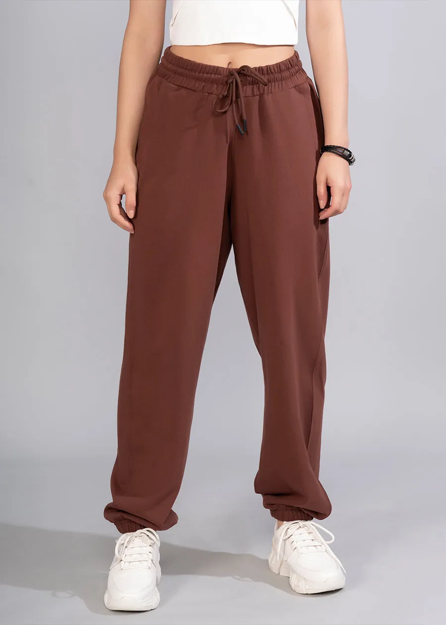 Women Premium Terry Loose Fit Joggers - Cocoa