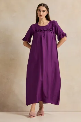 Women Purple With Ruffles Nightgown