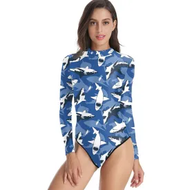 Women Rashguard Long Sleeve: Shark Print