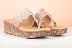 Women Rose Gold Wedge Heels