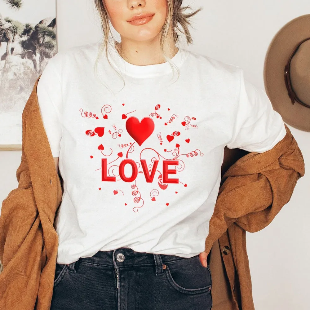 Women Valentine's Day Love Heart Print Graphic T-shirt