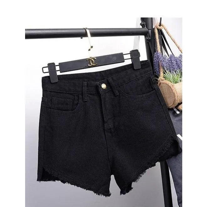 Women Wide Leg Denim Shorts With Belt Loops - C083KMS