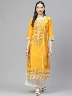 Women Yellow & White Ethnic Motifs Printed Kurta With Palazzos