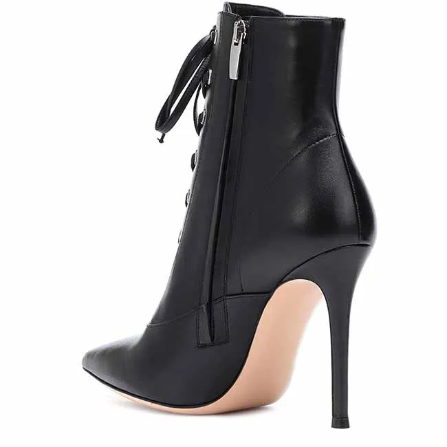 Women's Ankle boots Classic Lace Up Pointed Toe Booties Shoes