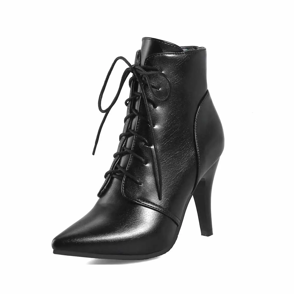 Women's Ankle boots Lace Up Pointed Toe High Heels Short Booties