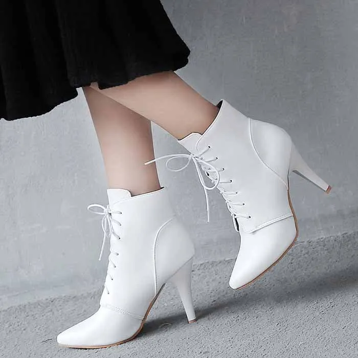 Women's Ankle boots Lace Up Pointed Toe High Heels Short Booties