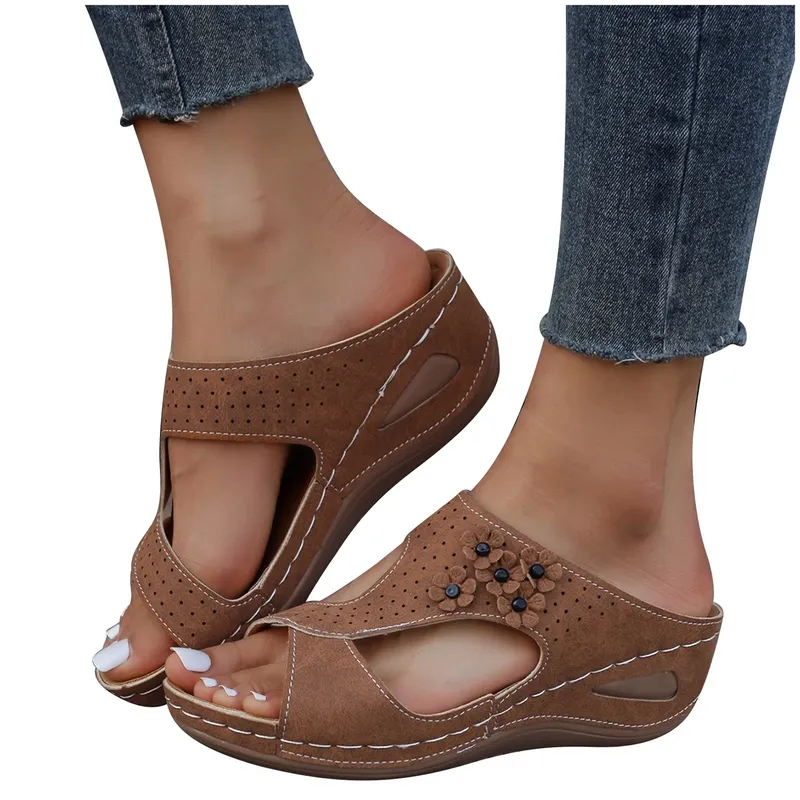 Women's Arch Support Anti-Slip Breathable Open Toe Vintage Wedge Sandals - Orthopedic