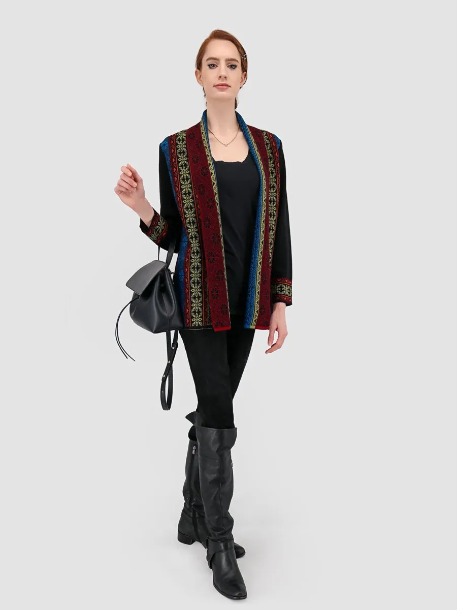 Women's Baby Alpaca Cardigan in Black w Peruvian Pattern