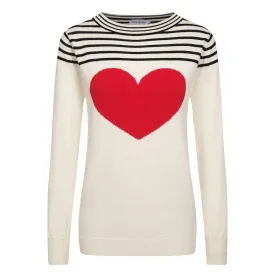 Women's beige white striped jacquard knit T-shirt