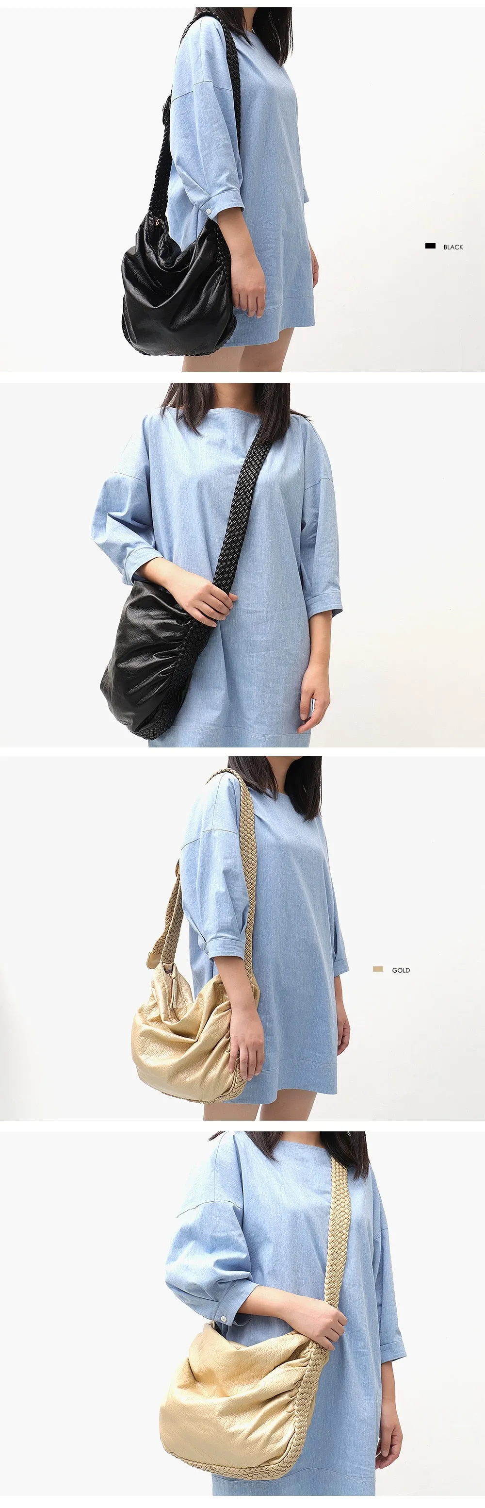 Women's Big Casual Hobo Shoulder Bag with Woven Buckle Strap